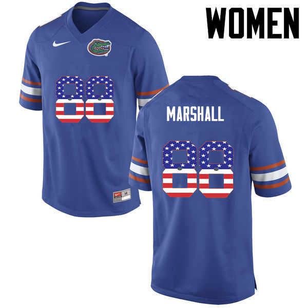 Women Florida Gators #88 Wilber Marshall College Football USA Flag Fashion Jerseys-Blue
